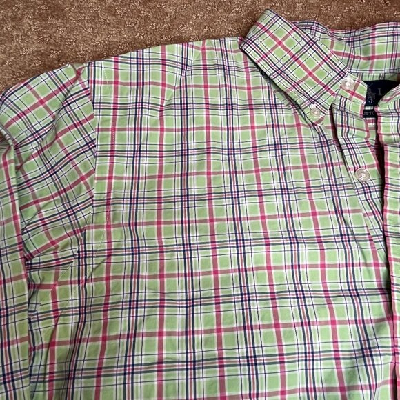 Ralph Lauren Custom Fit Button Up Shirt Spring Green Plaid Men's Size L Summery - Picture 3 of 10